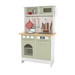 Teamson Kids Cuisine Enfants Little Chef Boston Dinette en Bois Jeux D'Imitation Cuisine De Jeux Interactive avec 9 Accessoires Blanche/Verte TD-12679E