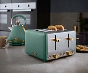Tower Cavaletto Kettle & 4 Slice Toaster Set in Jade & Champagne Gold Accents