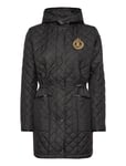 Lauren Ralph Lauren Crest-Patch Diamond-Quilted Hooded Coat Svart