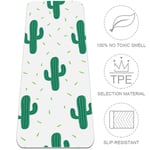 Haminaya Yoga Mat Cartoon Cactus Green Pilates Mat Non-Slip Pro Eco Friendly TPE Thick 6mm With Carrying Bag Sport Workout Mat For Exercise Fitness Gym 183x61cmx0.6cm