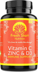 Vitamin C Zinc and Vitamin D Tablets - 180 Vegetarian Tablets for Men and Women