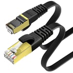 KASIMO Câble Ethernet Cat 7 Plat, Câble RJ45, Connecteurs Plaqués Or – Cable Réseau LAN Haut Débit 10 Gb/s - 600 MHz – 3m Noir