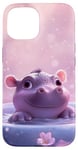 Coque pour iPhone 15 Joli bébé hippopotame fond rose