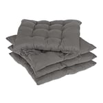 Relaxdays Coussin de Chaise Lot de 4, carrés avec Attaches, Tissu en Polyester, 38 x 38 cm, intérieur et extérieur, Gris