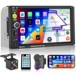 Hikity Autoradio Bluetooth 2 Din à Écran Tactile de 7 Pouces Stéréo de Voiture Double Din Support Lien Mirior pour iOS/Android Récepteur FM AUX TF Lecteur MP5 avec Caméra de Recul Commandes au Volant