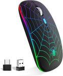 Souris Sans Fil Rechargeable Portable,Souris Gaming,Silencieuse,Avec Adaptateur Usb Type-C,Précision Réglable(800-1600),7 Couleurs Rgb Multicolore Pour Ordinateur Portable,Ordinateur