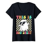 Womens This Is Boo Sheet Halloween Ghost Costumes Men Women Couples V-Neck T-Shirt