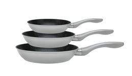 3-piece frying pan set, induction, scratch-free frying pan, non-stick, marble, silver