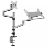 BRATECK 17&quot;-32&quot; Dual  Arm Premium Articulating Monitor Arm &amp; PC Tray. Arm Extension 466mm, Built-in Cable Management, Detachable VESA Plate. Desk Clamp &amp; Grommet Mounting Inc. Matte Grey Colour.