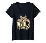 Womens Windmills The Original Fans Vintage Humor Design V-Neck T-Shirt