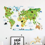 Stickers adhésifs Enfants | Sticker Autocollant Carte du Monde - Décoration murale chambres Enfants | 75 x 120 cm