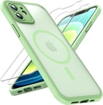 3 En 1 Coque Magnétique Pour Iphone 12 6,1 Pouces, Avec 2 Verre Trempé, Compatible Avec Magsafe [Protection De L'objectif Améliorée] Coque Mat Translucide Fine Antichoc, Vert Clair.[V691]