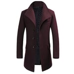 Allthemen Manteau Homme Hiver en Laine Chaud Mi-Long Parka Trench Coat Slim Outerwear Couleur Unie Vin Rouge XXL