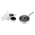 Ninja ZEROSTICK Stainless Steel Cookware 3-Piece Saucepan Set & ZEROSTICK Stainless Steel Cookware 26cm Sauté Pan with Glass Lid, Long Lasting, Non-Stick