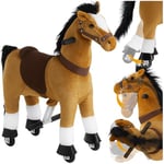 tectake® Cheval à bascule Cheval à roulettes Poney Jouet enfant Cadeau enfant 3 ans - 12 ans (2 tailles disponibles) Animal a bascule avec selle cheval & harnais Porteur enfant pour Maison & extérieur