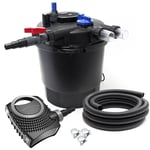 Kit complet: CPF-20000 Filtre de bassin à pression jusqu'à 10000 l avec 11 Watt lampe uv, NEO10000 SuperECO pompe 10000l/h 80W, 10m Tuyau 38 mm (1