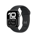 Apple Watch Series 10 GPS + Cellular, Boîtier en Aluminium Noir de Jais de 42 mm, Bracelet Sport Noir - S/M