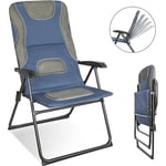 Homecall Chaise de jardin pliable à dossier extra-haut réglable en maille rembourrée (Bleu/gris)