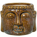 DRW Pot avec Visage en céramique Marron laqué 13 x 17 x 18 cm