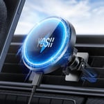 YOSH Mag-Safe Car Charger Mount, 15W Fastest Charging& 16x N52 Magnets New Magnetic Wireless iPhone Car Charger Air Vent, Perfect for iPhone 16/15/14/13/12 Series & MagSafe Case with Double Lock Clips