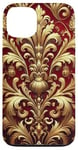 Coque pour iPhone 13 Motif baroque rouge et beige royal