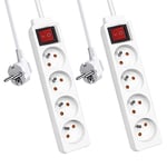 EXTRASTAR Multiprise avec Interrupteur, Bloc Multiprise 4 Prises 16A Blanc, Multiprise Electrique rallonge multiprises H05VV-F,3G1.0mm2, 1.5M - Lot de 2