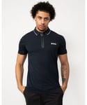 BOSS Green Philix Mens Slim Fit Zip-Neck Polo Shirt - Dark Blue - Size Medium