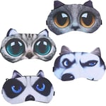 Set of 4 Cute Cat and Dog Pattern Sleeping Eye Masks, Eye Mask Soft and Fluffy Sleeping Shadow Cover Resting Eye Mask Travel Sleeping Sleeping Mask Kids Boys Girls Women Women Daydream Sleeping Mask