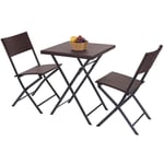 Ensemble table + 2 chaises pliantes pour salon de jardin extérieur en polyrotin