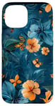 Coque pour iPhone 15 Motif floral abstrait bleu avec abeilles tropicales vintage