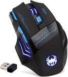 Souris sans Fil,7 Boutons,2.4GHz,Souris Optique USB,Souris Ergonomique 2400DPI,Souris Gamer sans Fil,Souris Gaming pour PC, Mac,Ordinateur,Noir