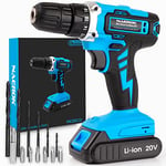 Naerok Cordless Drill Driver 20V Li-Ion 1HR Fast Charge Battery, 13Pc Electric Screwdriver Set, LED Work Light, Electric Drill Quick Change Power Drill Battery and Charger Included