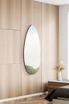 MirrorOutlet The Tear Drop - Frameless Modern Full Length Glass Leaner/Wall Mirror 47" X 18" (120CM X 45CM) Silver Mirror Glass with Black wooden Backing - Polished Edging