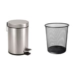 Axentia Cosmetic Bin Stainless Steel Matte Brushed & Rustproof Pedal Bin 3 L Cosmetic Rubbish Bin & KEPLIN Round Trash Can - Black Non-slip Mesh Bin, Stylish & Sturdy Metal Waste Paper Bin for Home