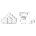 Philips Cartouches filtrantes d'eau, pack de 6, Brita compatible, réduit MICROPLASTIQUE, CHLOR & Carafe filtrante Philips +3 cartouches filtrantes de remplacement Micro X-Clean, débit rapide, blanc