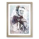 Big Box Art Clint Eastwood in Abstract Framed Wall Art Picture Print Ready to Hang, Oak A2 (62 x 45 cm)