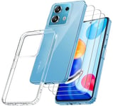 RKINC Coque pour Xiaomi Redmi Note 13 5G, avec 3 Films de Verre Trempé Armor, ne jaunissant jamais Norme Militaire, résistante aux Chocs et aux Rayures Coque de Protection Transparent