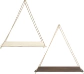 2 Pièces Étagère Flottante Avec Corde Etagere Suspendue Corde Étagère Murale Suspendue Bois Murale Avec Corde Suspendue Et Crochets Pour Salon, Balcon, Jardin (2 Couleurs)