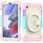 Case for Galaxy Tab A7 Lite 8.7 Inch Silicone Case with Sturdy Stand Rotating Handle Shoulder Strap for Samsung Galaxy A7 Lite 2021 SM-T220/T225/T227 C-Pink