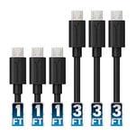 Câble Micro USB, Charge Rapide, (3 x 30 cm + 3 x 90 cm) Câble de charge haute vitesse 5V-3A Compatible avec Manette PS4 Galaxy S7/S6/J7, Huawei, Motorola, Nokia et autres appareils (CB-U631)