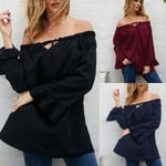 Autumn Sexy Cold Off Shoulder Ruffle Bow Black M