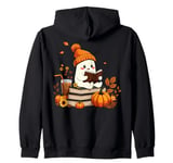 Cute Ghost Reading Book Lovers Halloween Ghost Coffee Cozy Zip Hoodie