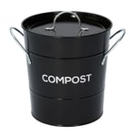 Black Compost Caddy with inner bucket - Kitchen Compost Bin - Metal Pail