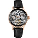 Ingersoll The Jazz Mens 42mm Automatic Moonphase Watch with Black Skeleton Dial and Black Genuine Leather Strap I07705