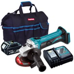 Makita DGA452Z 18V LXT 115mm Angle Grinder with 1 x 5.0Ah Battery Charger & Bag