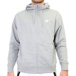 Nike M NSW Club Hoodie Fz Ft Hooded Full Zip LS Top Men's, DK Grey Heather/Matte Silver/White, XXL