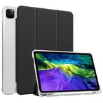 HUEZOE Coque Compatible avec iPad Pro 11", modèle 2021/2020/2018, Coque arrière Souple en TPU Transparent avec Porte-Stylo, Veille/réveil Automatique, Noir