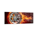 Impression sur Verre 140x50cm Tableaux Image Photo Wheel Flames Rim Decoration