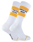 Sock Snob Mens TALKIE SOCKS - Unisex Cotton Novelty Bring Me Beer & Vodka - Gold - Size UK 6-11