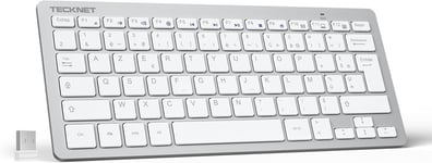 Clavier Sans Fil 2.4G, Mini Clavier Azerty Ultra-Mince Avec 12 Raccourcis Multimédias, Compact Clavier Ordinateur Pour Windows 11 10, 8, Pc, Bureau, Portable, Économie D'Énergie -Argent